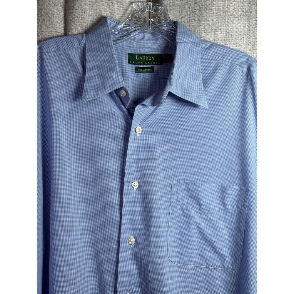 Lauren Ralph Lauren Mens Blue Micro Check Cotton Button Down Shirt 16.5 32/33